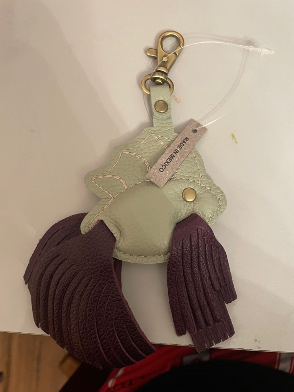 Portland Leather Two-Tone Green and Plum Tassel Keychain/Card Holder